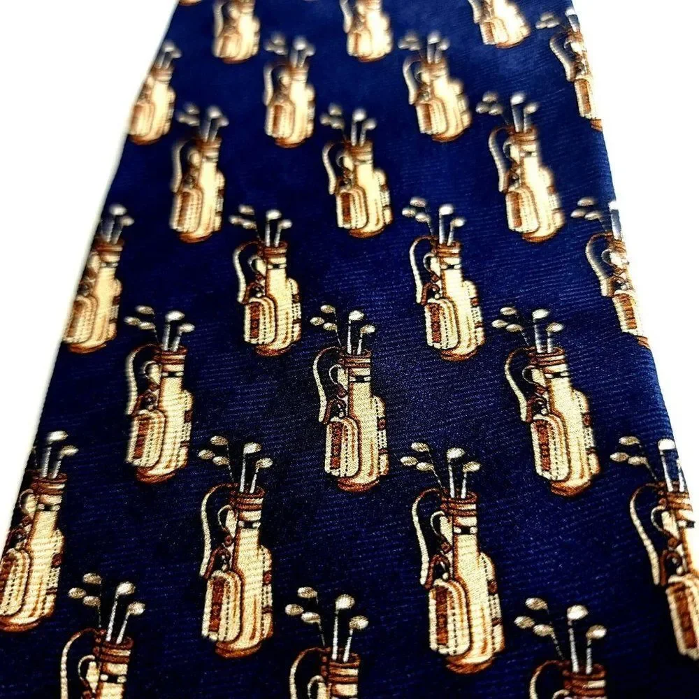 Museum Artifacts Blue‎ Golf Caddy Bag Print Wide Silk Tie